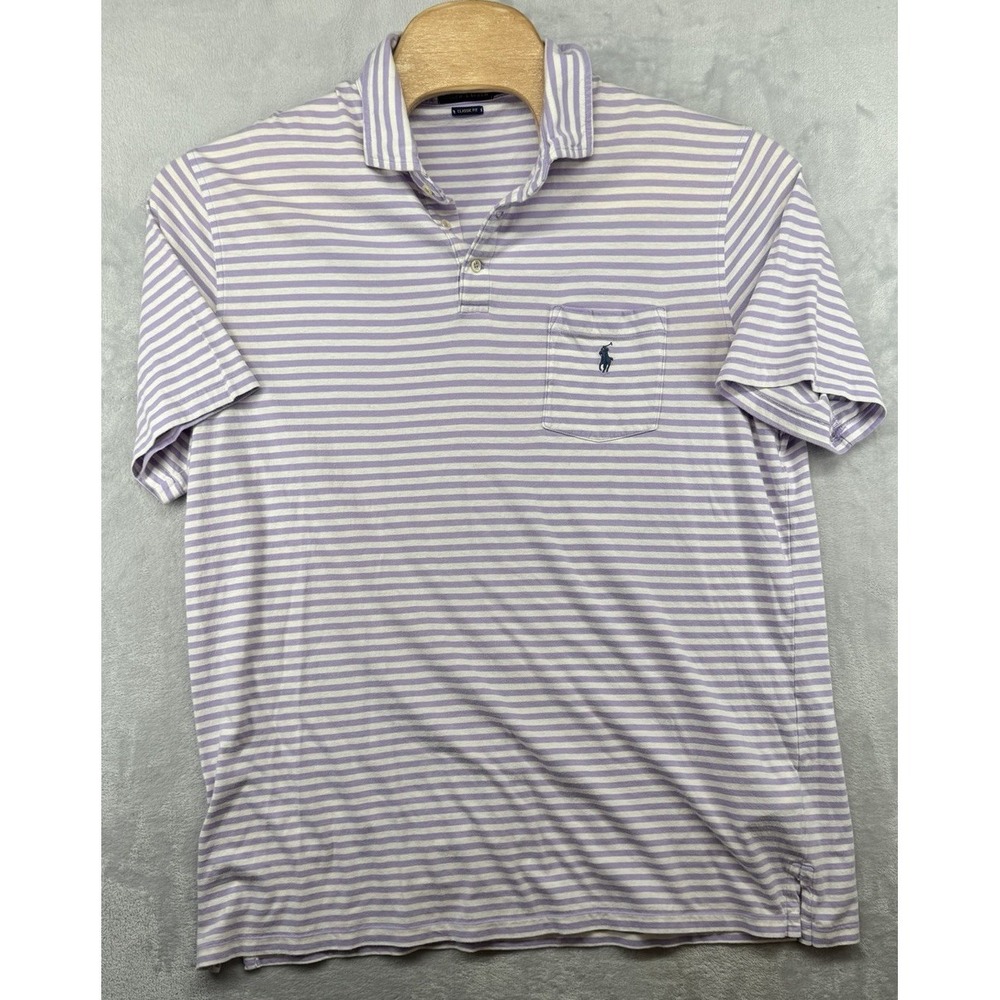 Polo Golf Ralph Lauren Purple Striped Polo Shirt Cotton Front Pocket Men's XL